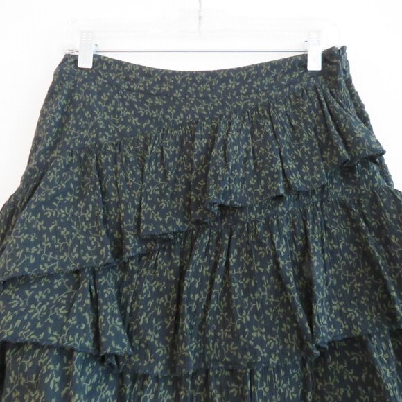 ULLA JOHNSON Ella Tiered Micro Dark Floral Ruffle Crepe Skirt Academia Boho 4 - Picture 2 of 11